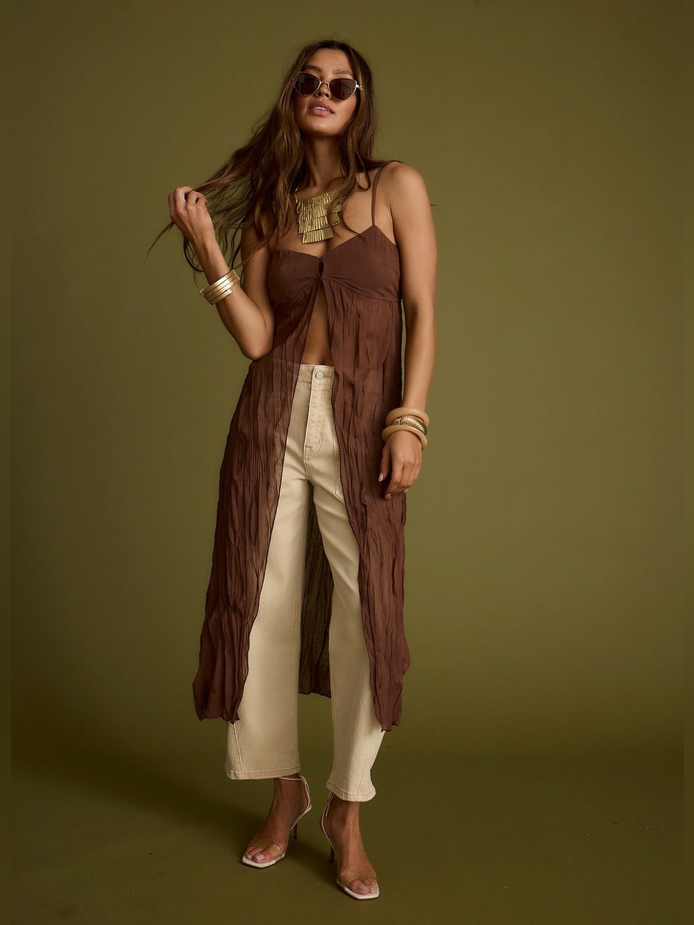 12th Tribe Mischa Brown Longline Cami Top in Brown - Size XS - Picture 7 of 14
